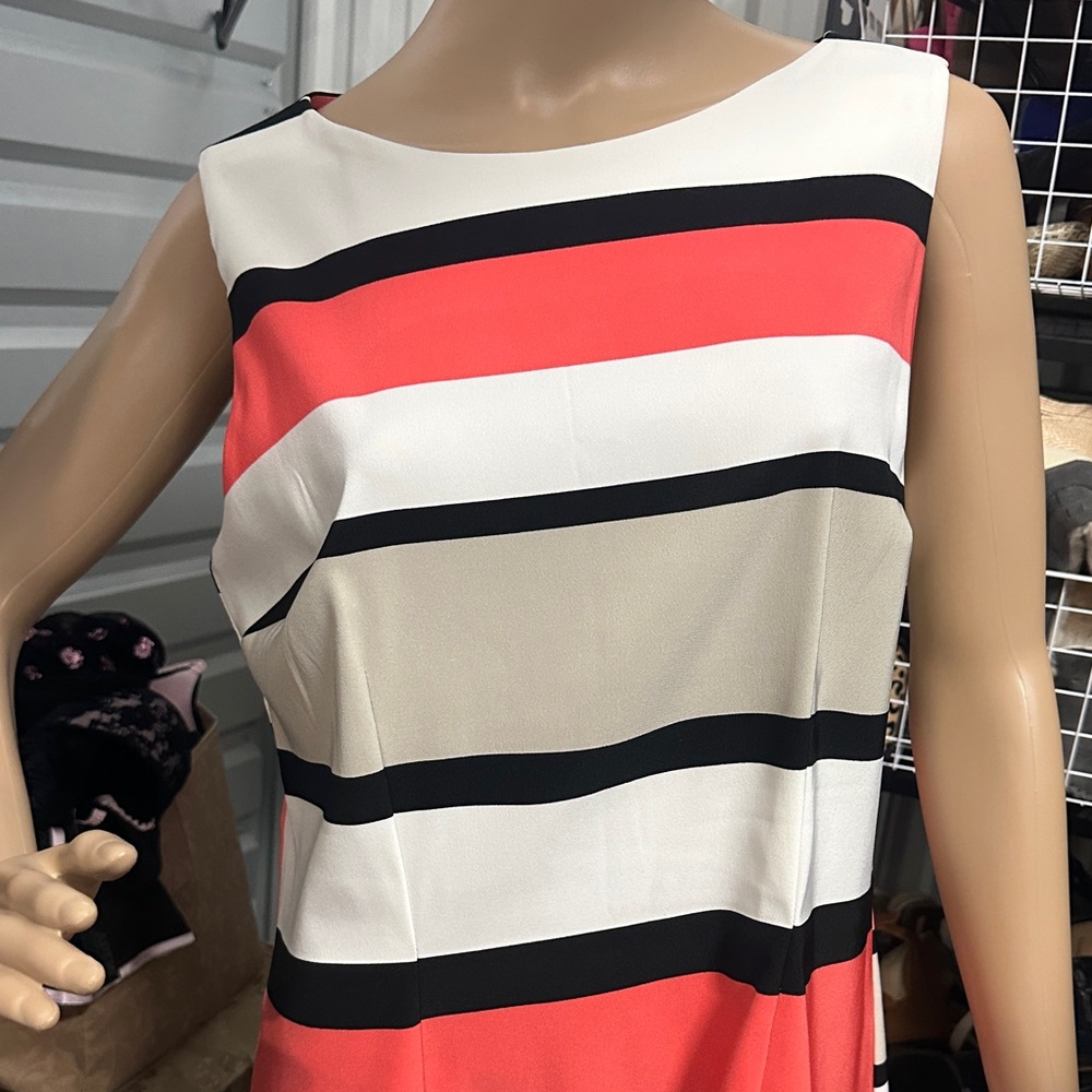 Alyx Chic Sleeveless Striped Dress in Coral and Black size 14